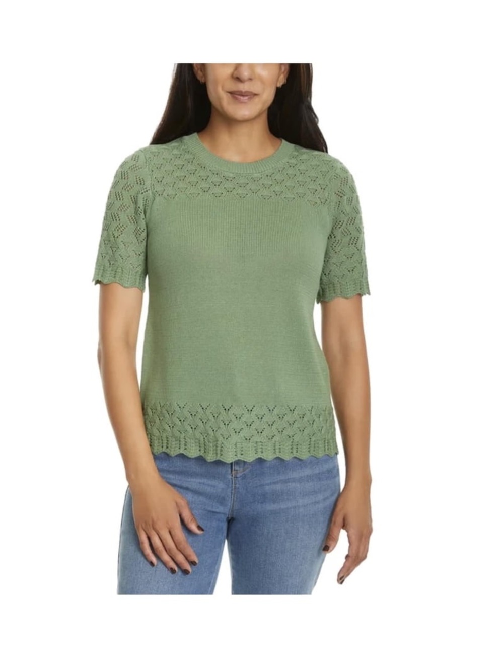 Jessica Simpson Women's Short Sleeve Pointelle Sweater Top